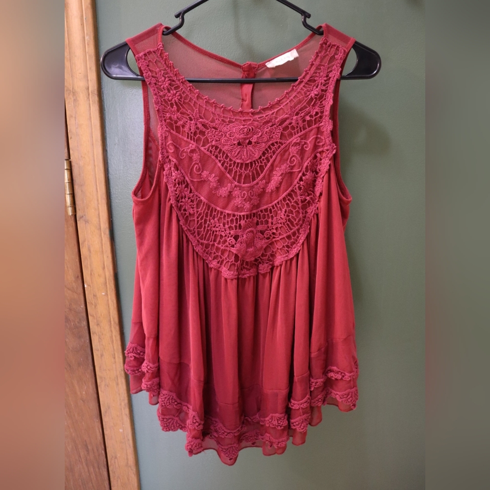 Altar'd State Elegant Red Lace Tank Top Blouse